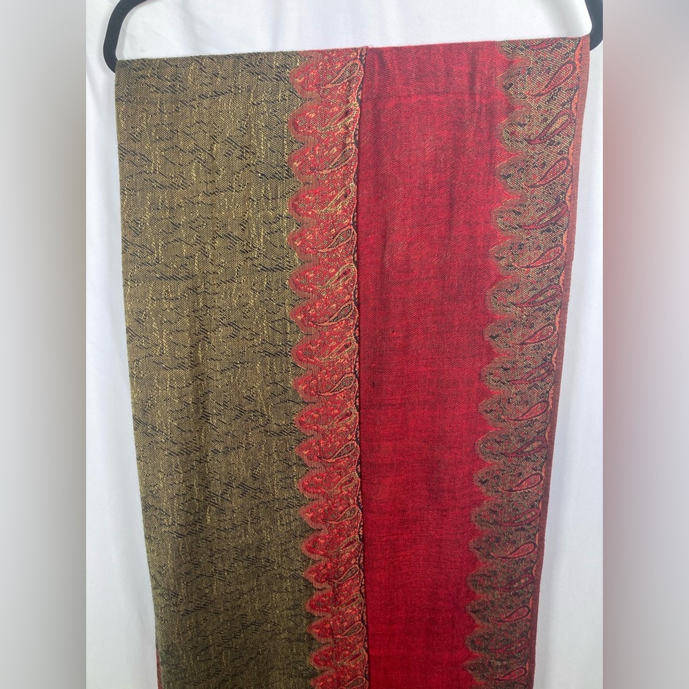 Pashmina Red and Brown Paisley Scarf 100% Pashmina - Picture 4 of 10